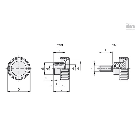 Elesa Zinc-plated steel threaded stud, BT.16 p-M4x6 BT-p